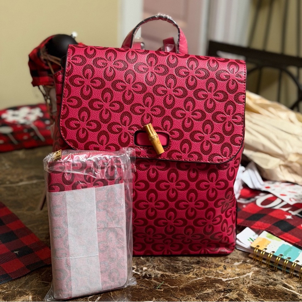 Elegant Patterned Red Backpack